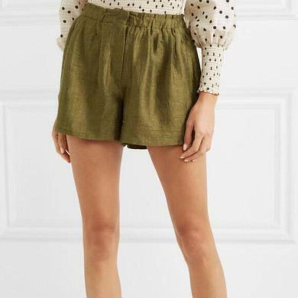 Rhode Resort Natty Silk Canvas Shorts Green High Waisted Beach S New